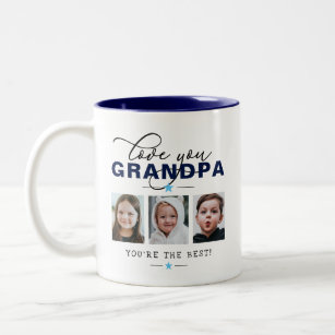 Love You Grandpa/Grampa/Other 3 Photo Custom Text Two-Tone Coffee Mug
