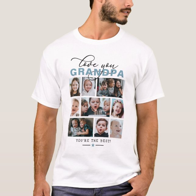 Love You Grandpa/Grampa/Other 9-Photo Custom Text T-Shirt (Front)