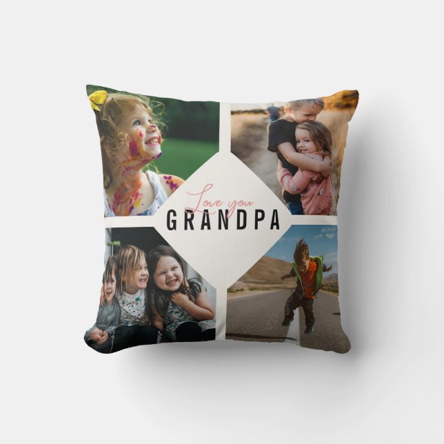 Love You Grandpa Grandchild Photo Collage Keepsake Cushion (Front)
