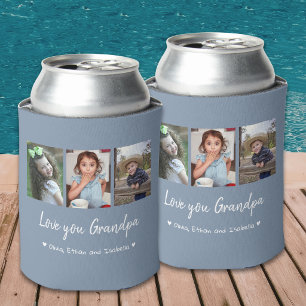 Love You Grandpa Grandkids 3 Photo Collage Gray  Can Cooler