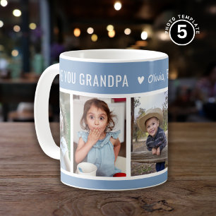 Love You Grandpa Grandkids 5 Photo Collage Blue Coffee Mug