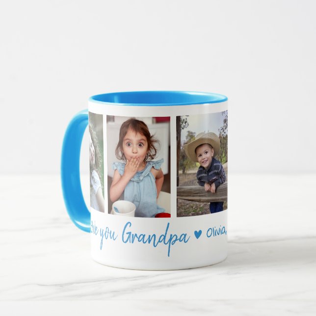 Love You Grandpa Grandkids 5 Photo Collage Blue Mug (Front Left)