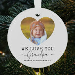 Love You Grandpa heart Photo Christmas Tree Ornament<br><div class="desc">The holidays are a special time to show our loved ones how much we care. A thoughtful, personalised gift conveys that sentiment in a way that store-bought items can’t. This personalised grandpa Christmas tree decoration is the perfect way for families to show Grandpa just how special he is to them....</div>