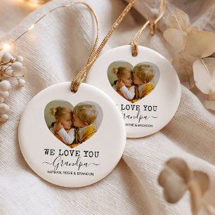 Love You Grandpa heart Photo Christmas Tree Ornament