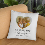 Love You Grandpa heart Photo Cushion<br><div class="desc">Personalised grandpa throw pillow featuring 2 family photos in a cute heart shape,  the words "we love you grandpa",  and the grandchildren names. Can be changed to any relation!</div>