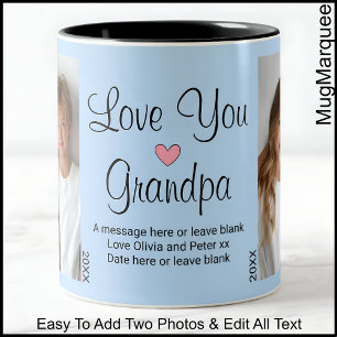 Love You Grandpa, Message & Photos, Blue C45 Two-Tone Coffee Mug