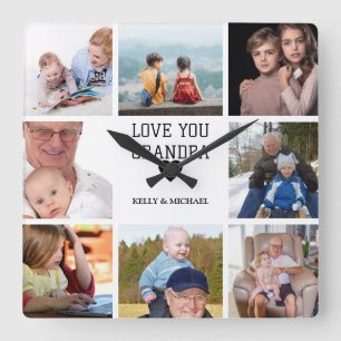 Love You, Grandpa Modern Collage Photo Wall Clock