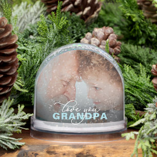 Love You Grandpa Modern Elegant Script 2 Photo Snowglobe