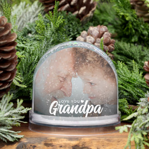 Love You Grandpa Modern Elegant Script 2 Photo Snowglobe