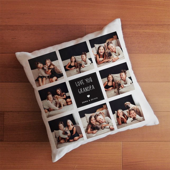 Love You Grandpa | Photo Collage Handwritten Text Cushion (Creator Uploaded)