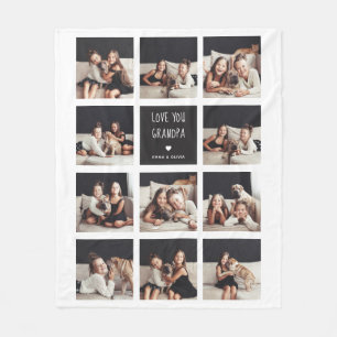 Love You Grandpa   Photo Collage Handwritten Text Fleece Blanket