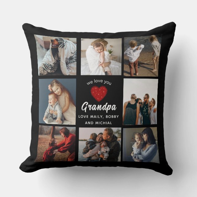 Love You Grandpa Photo Collage Throw Pillow (Front)