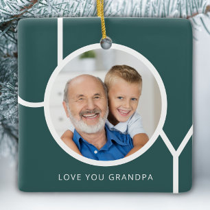 Love You Grandpa Photo Green Christmas Ceramic Ornament