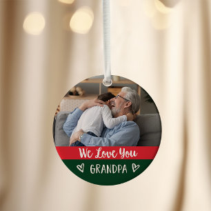 Love You Grandpa   Red Green Color Block Two Photo Ornament