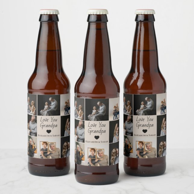 Love You Grandpa with Heart & Photos -  Beer Bottle Label (Bottles)