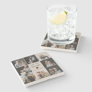 Love You Grandpa with Heart & Photos - Stone Coaster