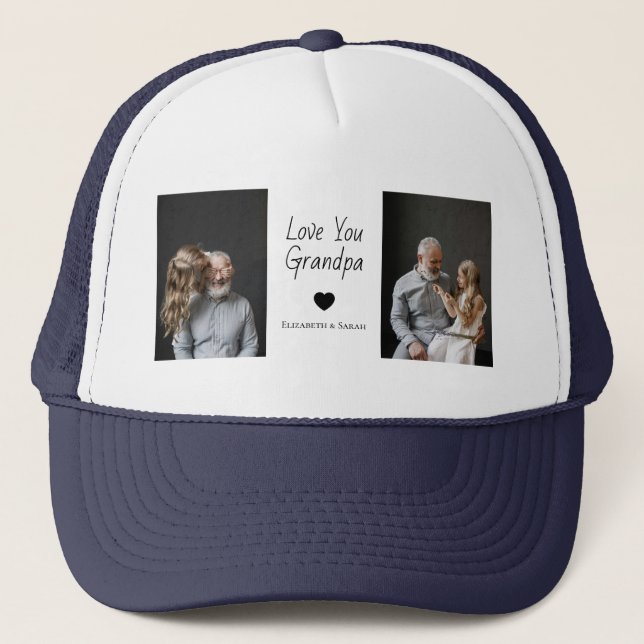 Love You Grandpa with Heart & Photos -  Trucker Hat (Front)