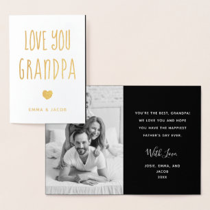 Love You Grandpa Your Photo and Modern Heart Foil Card