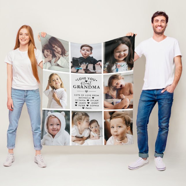Love You Great Grandma/Nana/Granny/Other 8-Photo Fleece Blanket (In Situ)