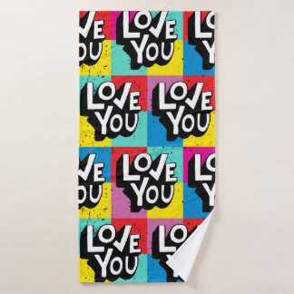 Love you. Hand lettering pattern for Valentine's d Bath Towel