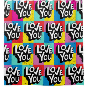 Love you. Hand lettering pattern for Valentine's d Shower Curtain