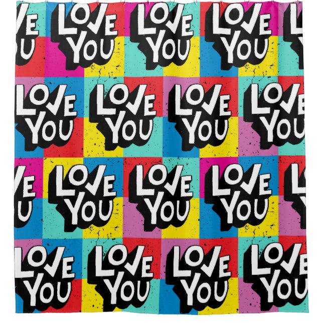 Love You: Hand Lettering Valentine Shower Curtain (Front)