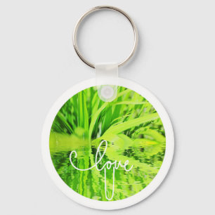 Love You Happy Green Grass Keychain