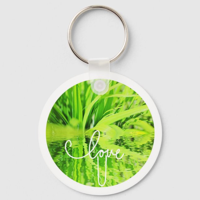 Love You Happy Green Grass Keychain (Front)