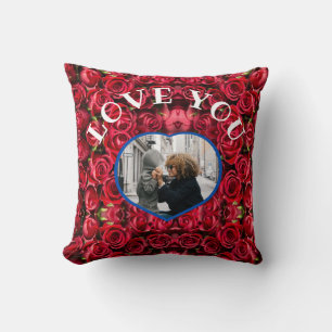 Love You Heart Photo Red Roses for Mum Grandmother Cushion