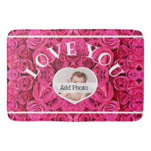 Love You Heart Photo Red Roses Modern Script Cute Bath Mat