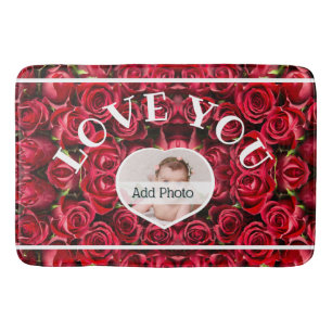 Love You Heart Photo Red Roses Modern Script Cute Bath Mat