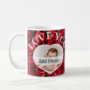 Love You Heart Photo Red Roses Modern Script Cute Coffee Mug