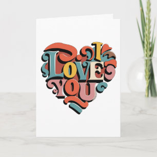 Love You Heart Retro Psychedelia Card