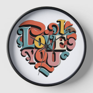Love You Heart Retro Psychedelia Clock
