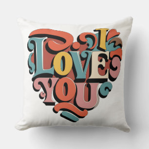 Love You Heart Retro Psychedelia Cushion