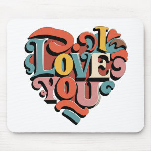 Love You Heart Retro Psychedelia Mouse Mat