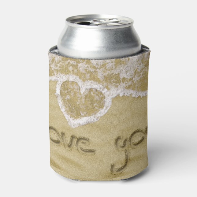 "Love you" Heart written in Sand Can Cooler (Can Front)