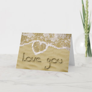 "Love you" Heart written in Sand Card