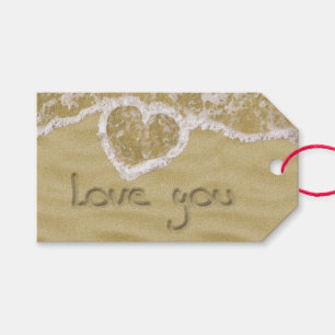 "Love you" Heart written in Sand Gift Tags