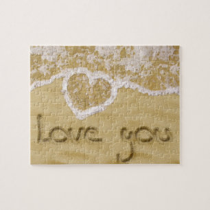 "Love you" Heart written in Sand Jigsaw Puzzle