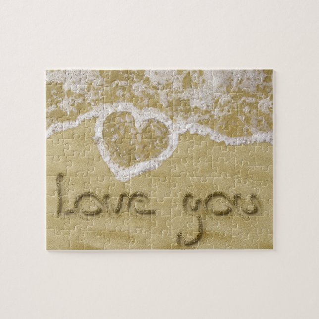 "Love you" Heart written in Sand Jigsaw Puzzle (Horizontal)
