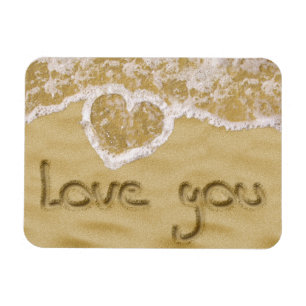 "Love you" Heart written in Sand Magnet