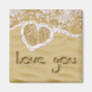 "Love you" Heart written in Sand Magnet