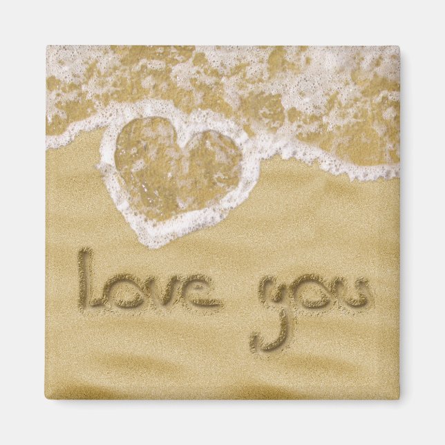 "Love you" Heart written in Sand Magnet (Front)