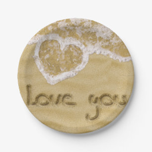 "Love you" Heart written in Sand Paper Plate