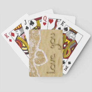 "Love you" Heart written in Sand Playing Cards