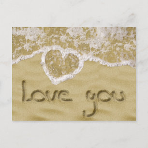 "Love you" Heart written in Sand Postcard