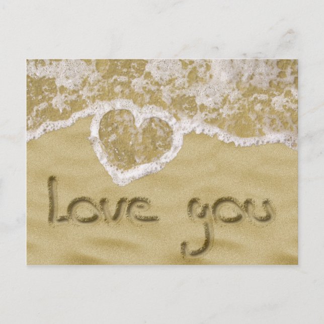 "Love you" Heart written in Sand Postcard (Front)