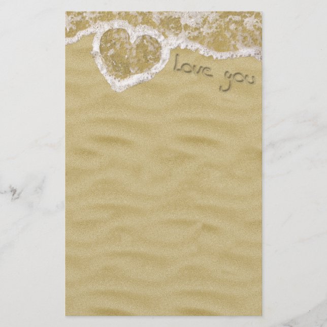 "Love you" Heart written in Sand Stationery (Front)