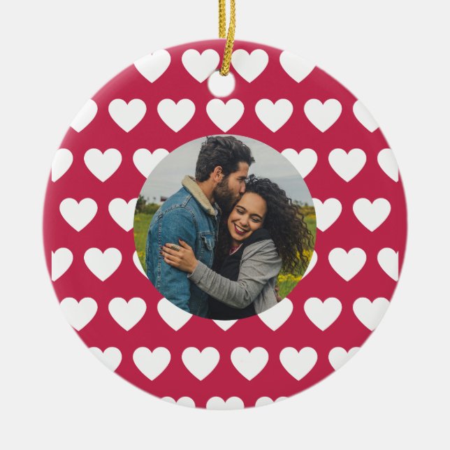 Love You! Hearts and Photos Valentine Ceramic Tree Decoration (Front)